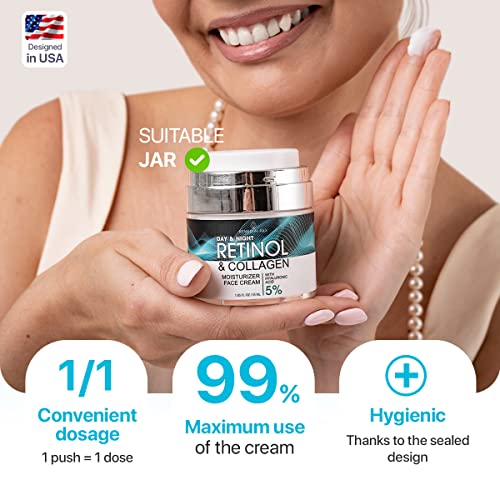 Face Moisturizer Retinol Cream - Day & Night Moisturizing Cream - Neck & Neckline Cream with Collagen & Hyaluronic Acid - Skin Care Facial Moisturizer for Women & Men - Image 6